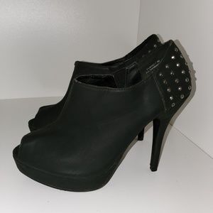 Dollhouse studded black peep toe heels